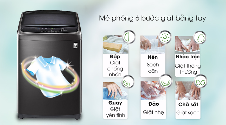 Công nghệ giặt 6 chuyển động - Máy giặt LG Inverter 19 kg TH2519SSAK