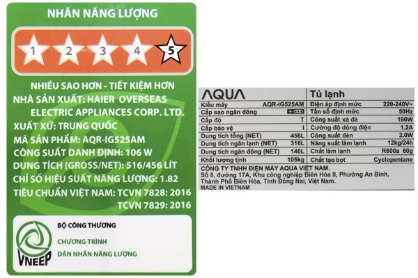 Tu Lanh Aqua Inverter 456 Lit Aqr Ig525am Gb